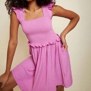 Nation LTD Ginger Smocked Flutter Sleeve Mini Dress XS